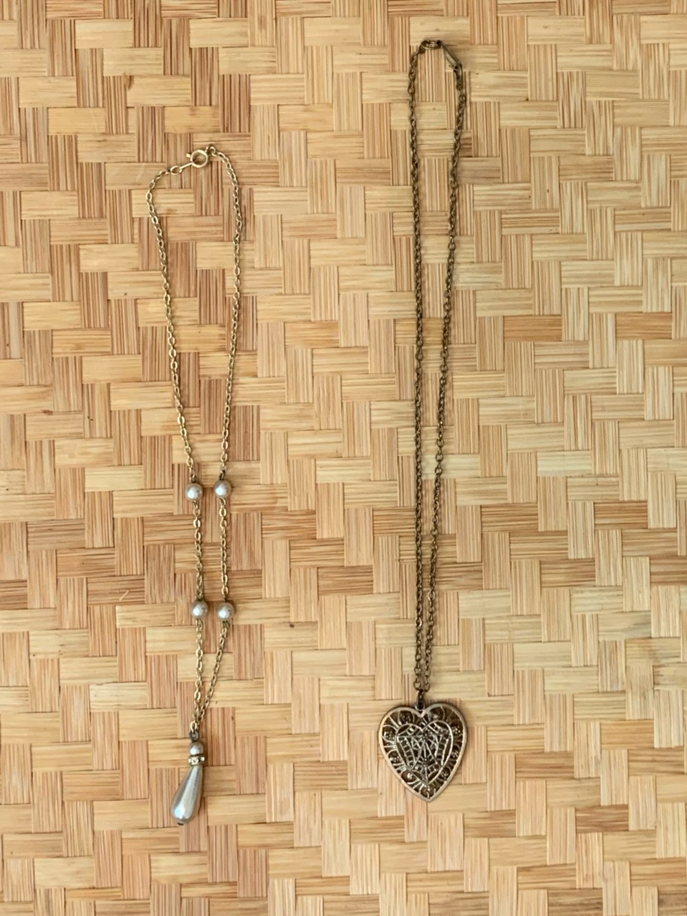 Gold-Tone Heart Locket Necklace and Pearl Drop Station Necklace - Women Jewelry